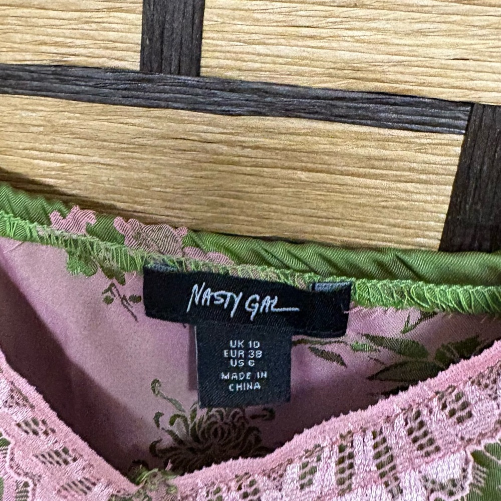 Nasty Gal Pink And Green Satin Floral Lace Nightie‎ Slip Dress Size 6 - Picture 6 of 9
